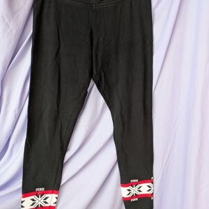 Victoria's Secret Black Yoga Pants with Snowflake Pattern